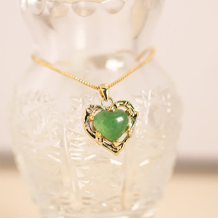 Buddha Stones Ketting in hartvorm met inleg van natuurlijke amethistkristallen - Natuurlijke groene aardbeikwarts (kleur kan variëren) - image 10