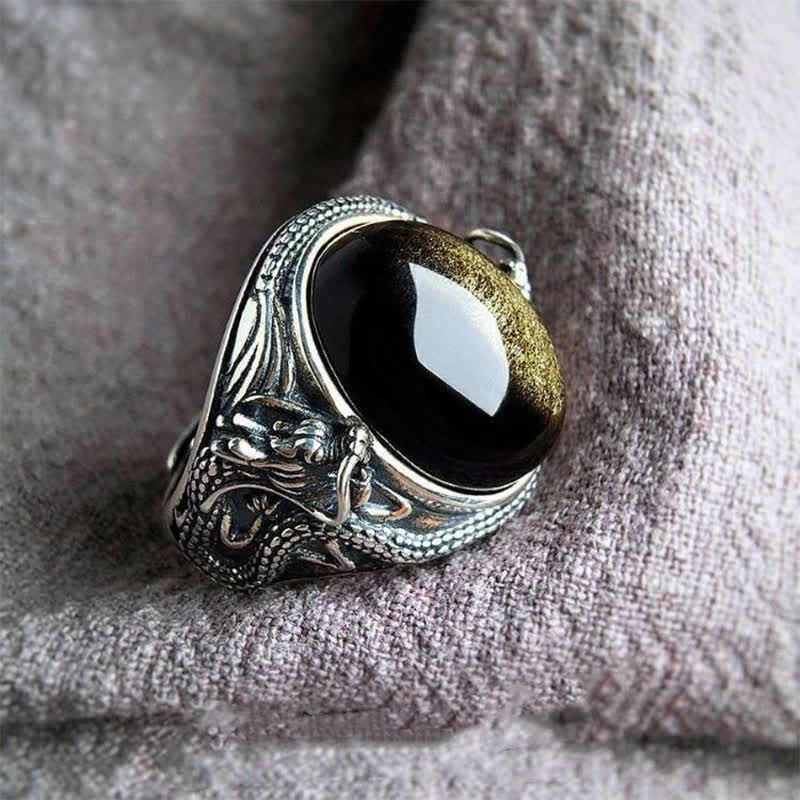 Buddha Stones Verstelbare Ring van koperzwart onyx - image 1