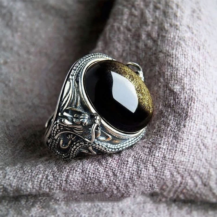 Buddha Stones Verstelbare Ring van koperzwart onyx - image 1