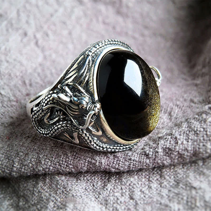 Buddha Stones Verstelbare Ring van koperzwart onyx - Koper (Rijkdom ♥ Geluk) - image 0