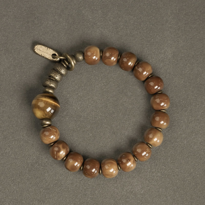 Buddha Stones Kuka-zaad, tijgeroog, goudkleurige obsidiaan, messing, koperen Armband - image 2