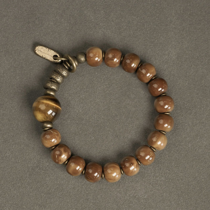 Buddha Stones Kuka-zaad, tijgeroog, goudkleurige obsidiaan, messing, koperen Armband - image 2
