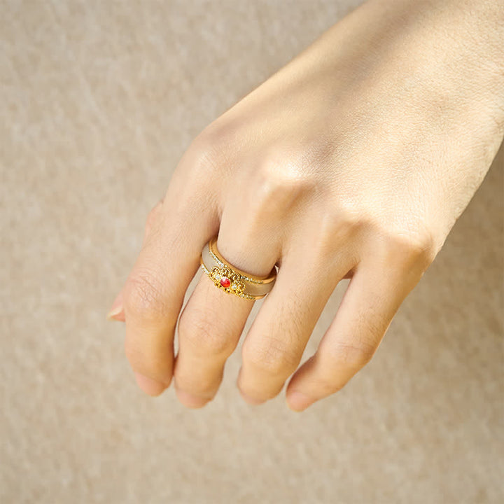 Buddha Stones Verguld koperen glazen bloem Ring - image 6