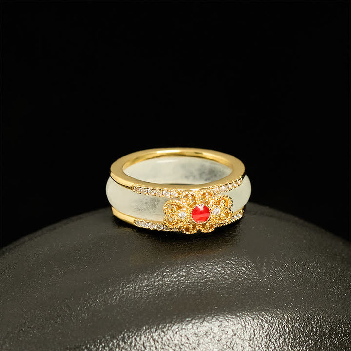 Buddha Stones Verguld koperen glazen bloem Ring - image 1