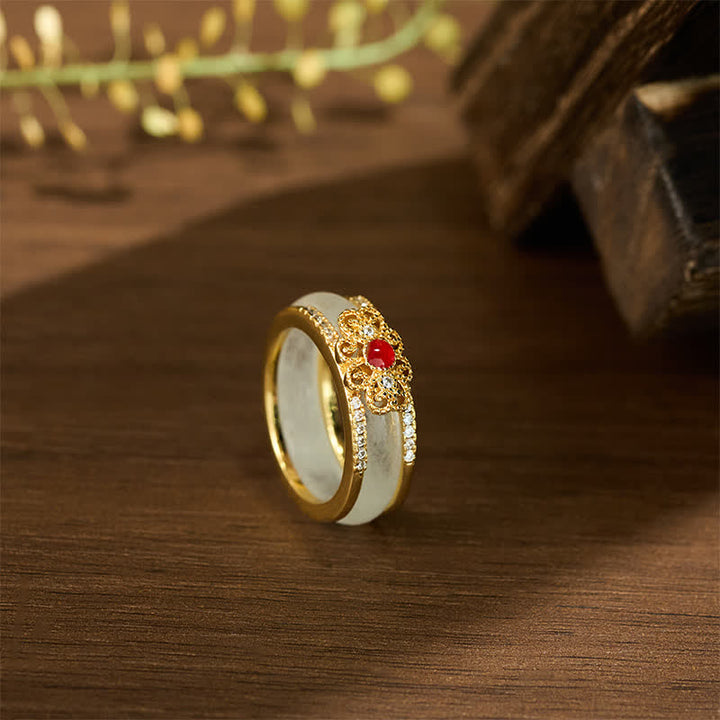 Buddha Stones Verguld koperen glazen bloem Ring - image 3