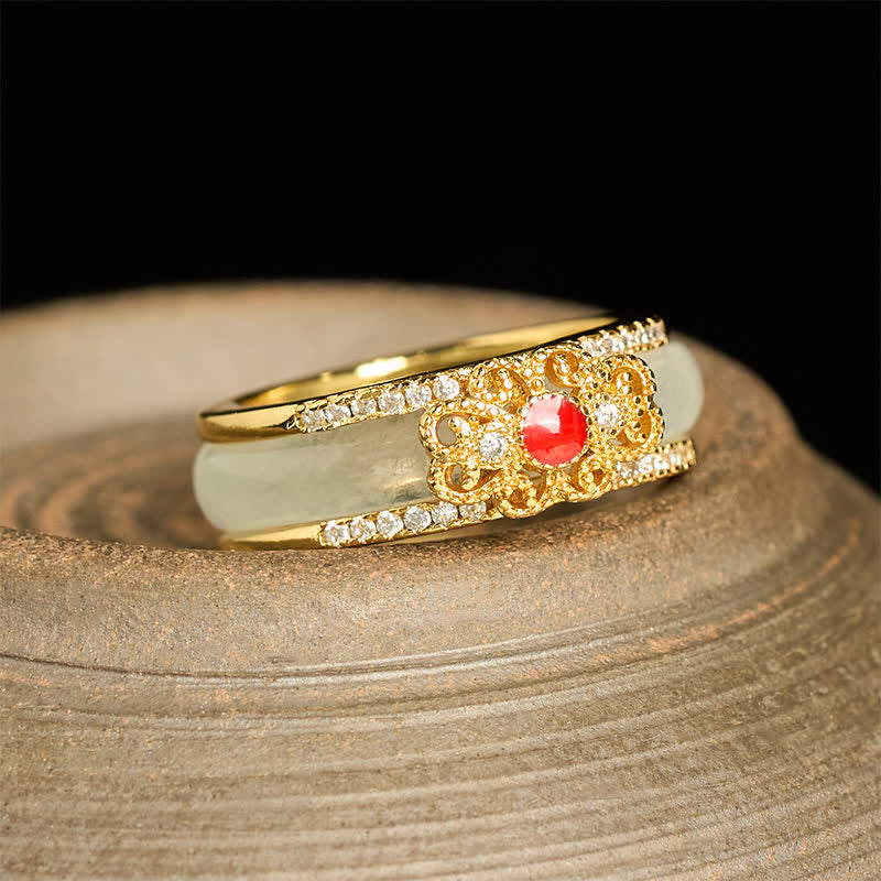 Buddha Stones Verguld koperen glazen bloem Ring - Verguld koper (17,3 mm) - image 0