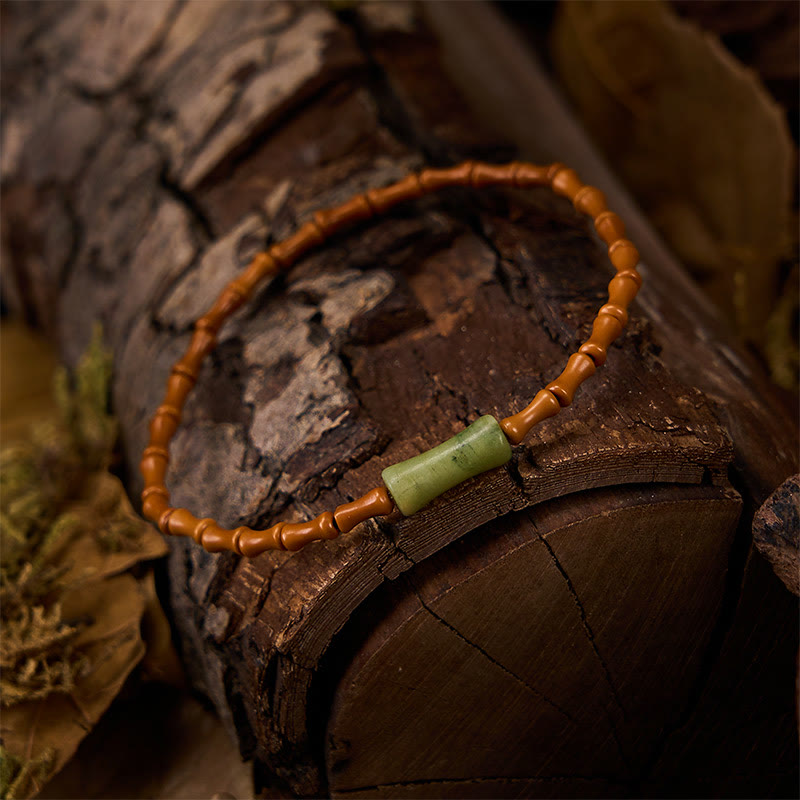 Buddha Stones Armband met natuurlijke olijfpit, peridot en bamboe design - image 2