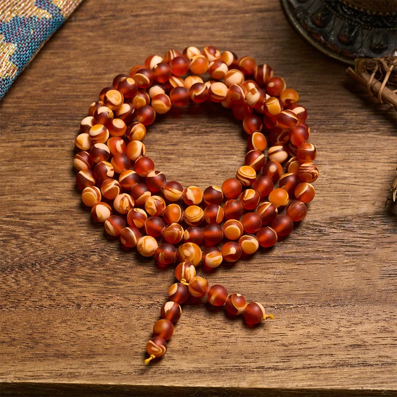 Buddha Stones Mala met 108 ronde Tibetaanse barnsteenkralen om angst te verlichten - 10mm - image 0