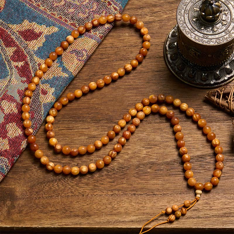 Buddha Stones Mala met 108 kralen van harsrijk grenenhout voor kalme energie. - image 1