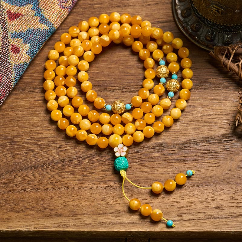 Buddha Stones 108 kralen Tibetaanse Amber Om Mani Padme Hum Mala - 10mm - image 0