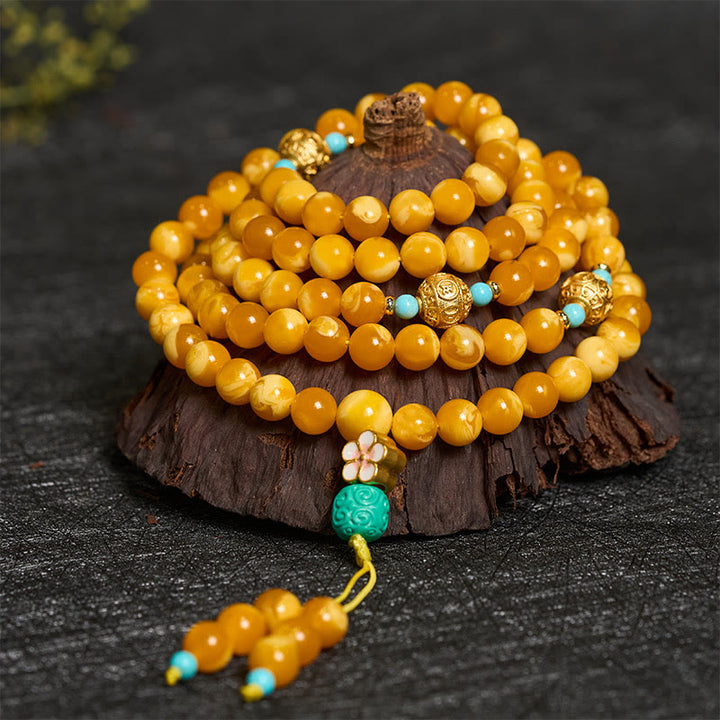 Buddha Stones 108 kralen Tibetaanse Amber Om Mani Padme Hum Mala - image 1