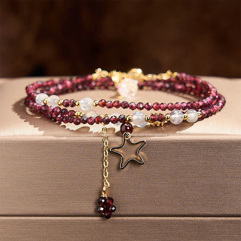 Buddha Stones Natuurlijke granaatsterren drievoudige Armband met passie-effect - image 1