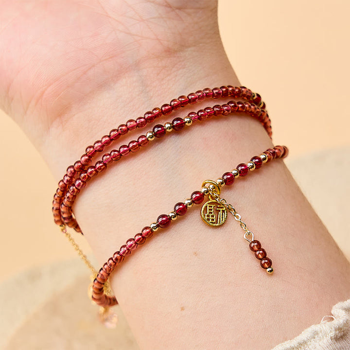 Buddha Stones 4 mm natuurlijke granaatsterren drievoudige wikkeling Armband - image 4