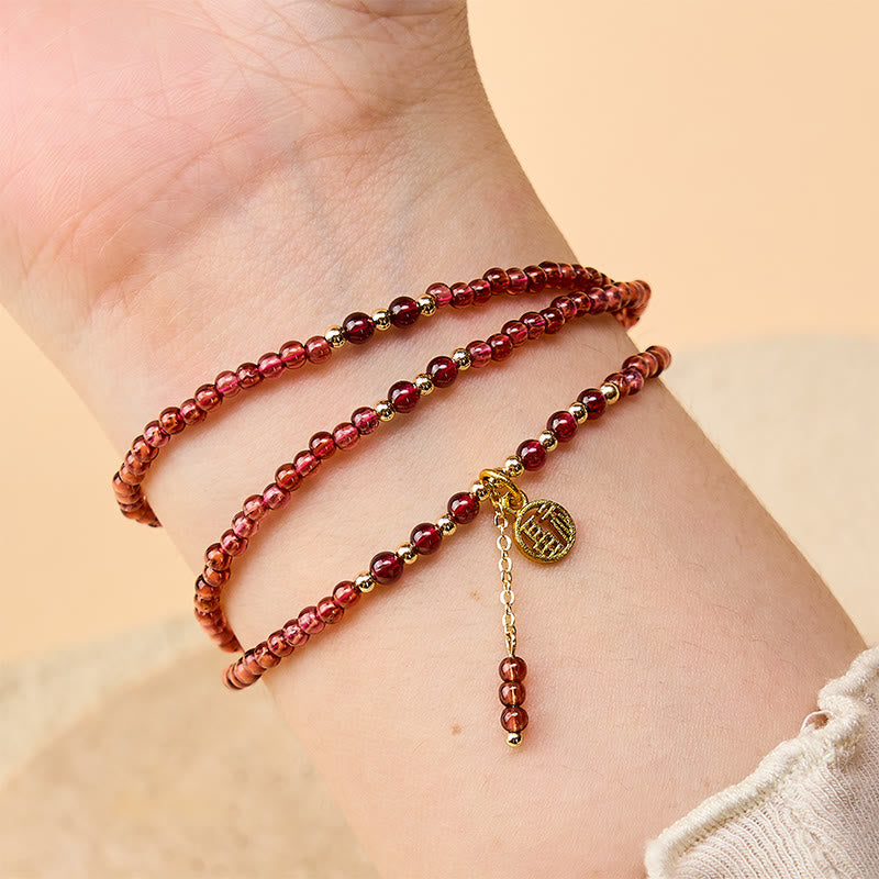 Buddha Stones 4 mm natuurlijke granaatsterren drievoudige wikkeling Armband - image 5