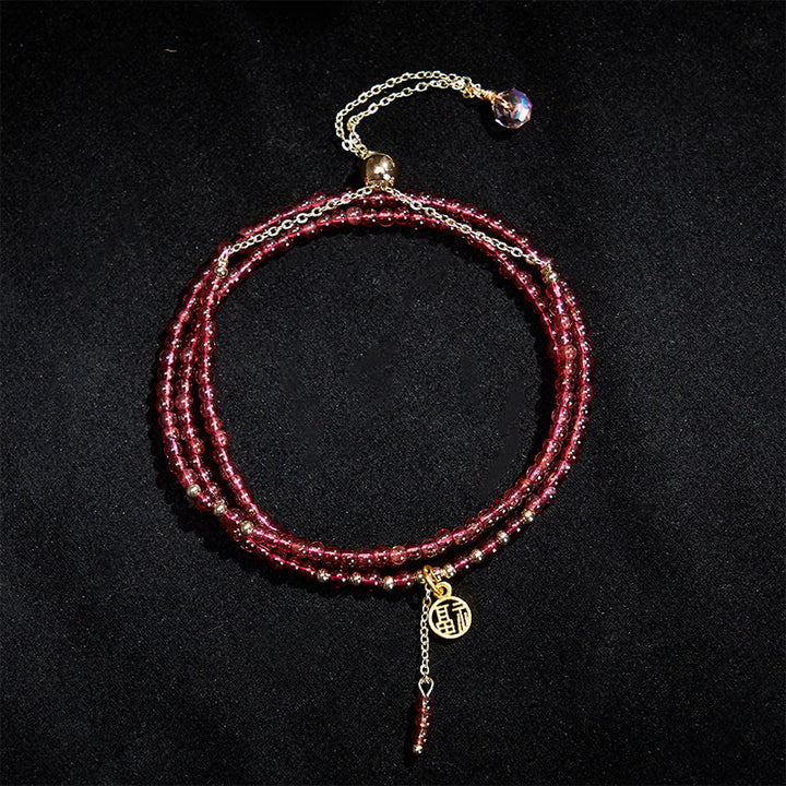 Buddha Stones 4 mm natuurlijke granaatsterren drievoudige wikkeling Armband - image 2