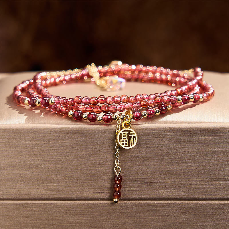 Buddha Stones 4 mm natuurlijke granaatsterren drievoudige wikkeling Armband - image 1