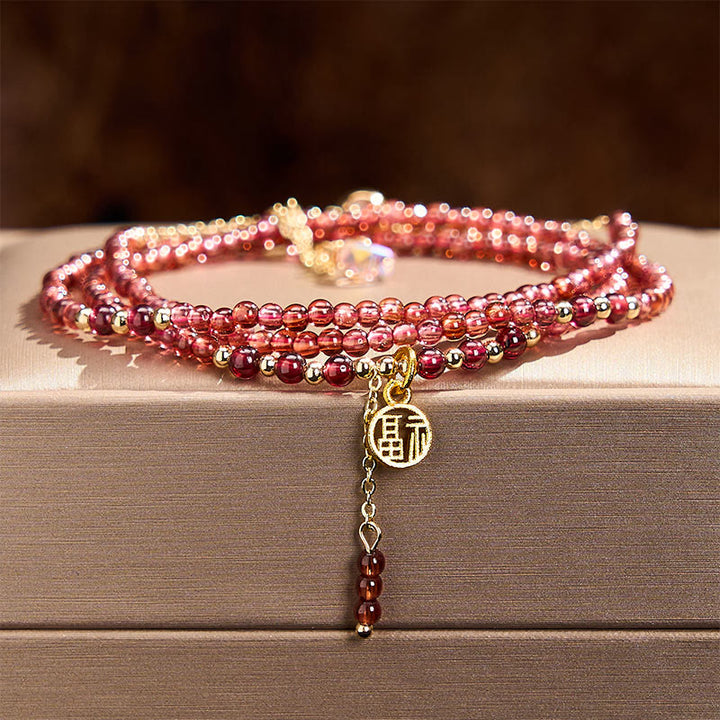 Buddha Stones 4 mm natuurlijke granaatsterren drievoudige wikkeling Armband - image 1