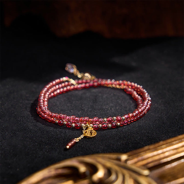 Buddha Stones 4 mm natuurlijke granaatsterren drievoudige wikkeling Armband - image 3