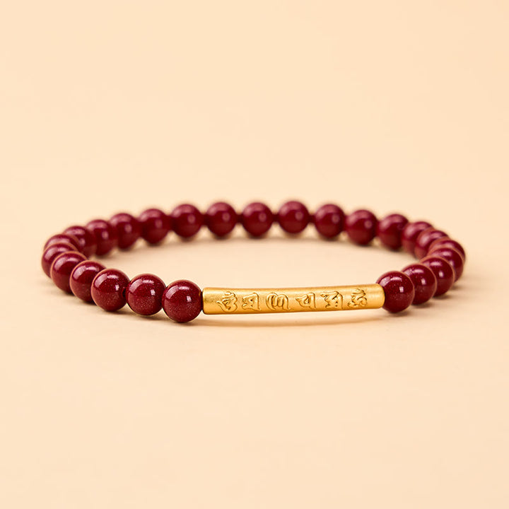 Buddha Stones Cinnabar 999 Sterling Zilveren Om Mani Padme Hum Armband - Cinnabergoud (Polsomtrek: 14-15 cm) - image 0