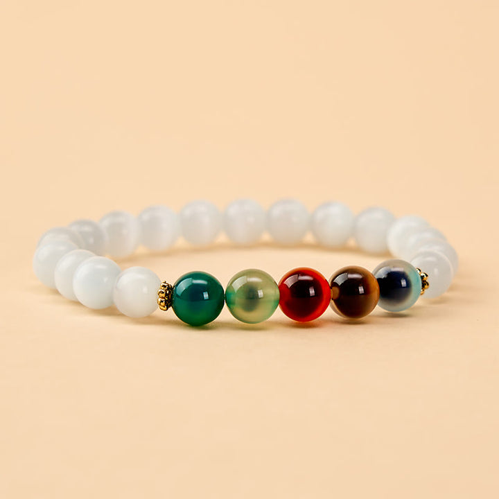 Buddha Stones Witte kattenoog kleurrijke snoepagaat Armband voor overvloed - image 1
