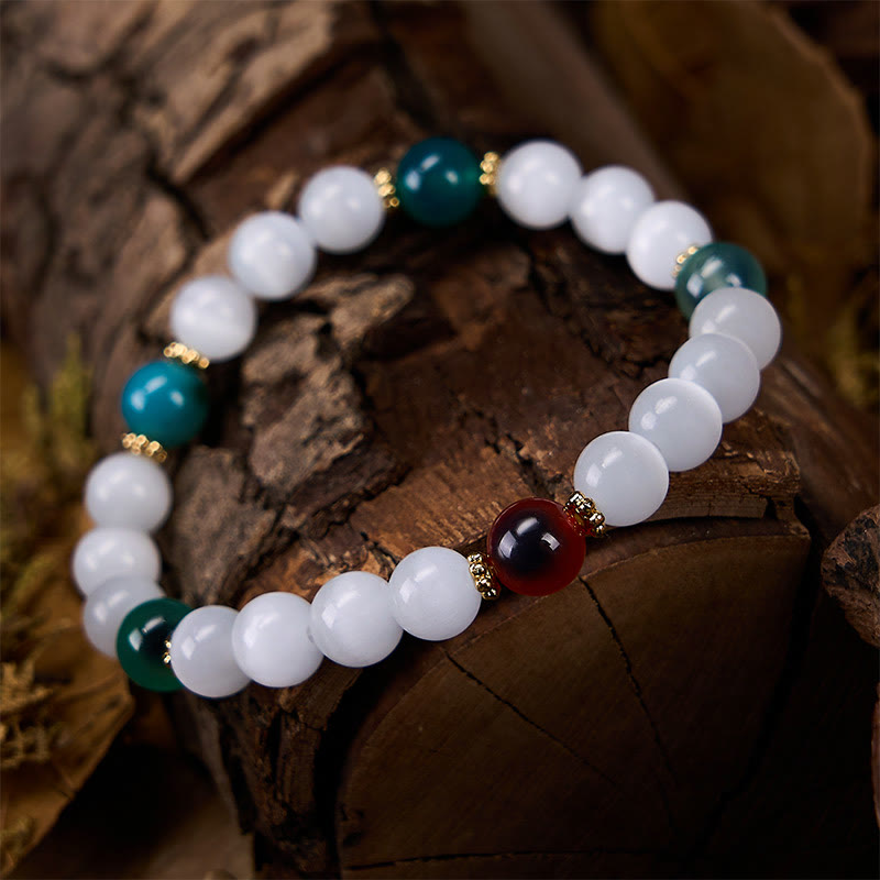 Buddha Stones Witte kattenoog kleurrijke snoepagaat Armband voor overvloed - image 11
