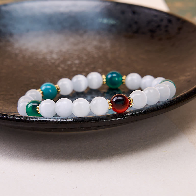 Buddha Stones Witte kattenoog kleurrijke snoepagaat Armband voor overvloed - image 10