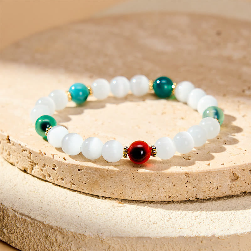 Buddha Stones Witte kattenoog kleurrijke snoepagaat Armband voor overvloed - Witte kattenoog agaat met tussenliggende steentjes (Polsomtrek 15-16 cm) - image 8
