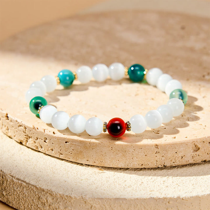 Buddha Stones Witte kattenoog kleurrijke snoepagaat Armband voor overvloed - Witte kattenoog agaat met tussenliggende steentjes (Polsomtrek 15-16 cm) - image 8