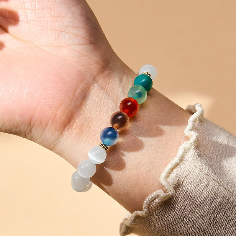 Buddha Stones Witte kattenoog kleurrijke snoepagaat Armband voor overvloed - image 5