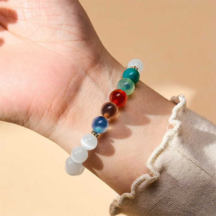 Buddha Stones Witte kattenoog kleurrijke snoepagaat Armband voor overvloed - image 5