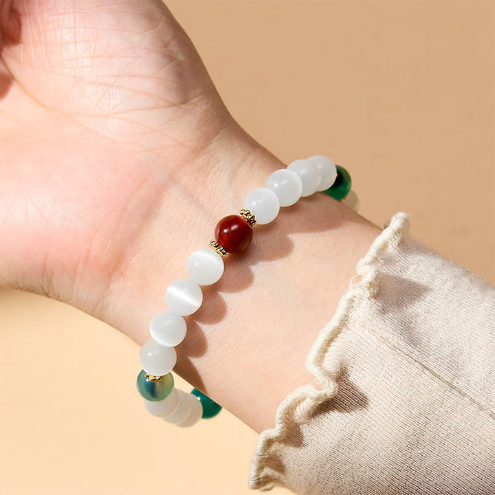 Buddha Stones Witte kattenoog kleurrijke snoepagaat Armband voor overvloed - image 13