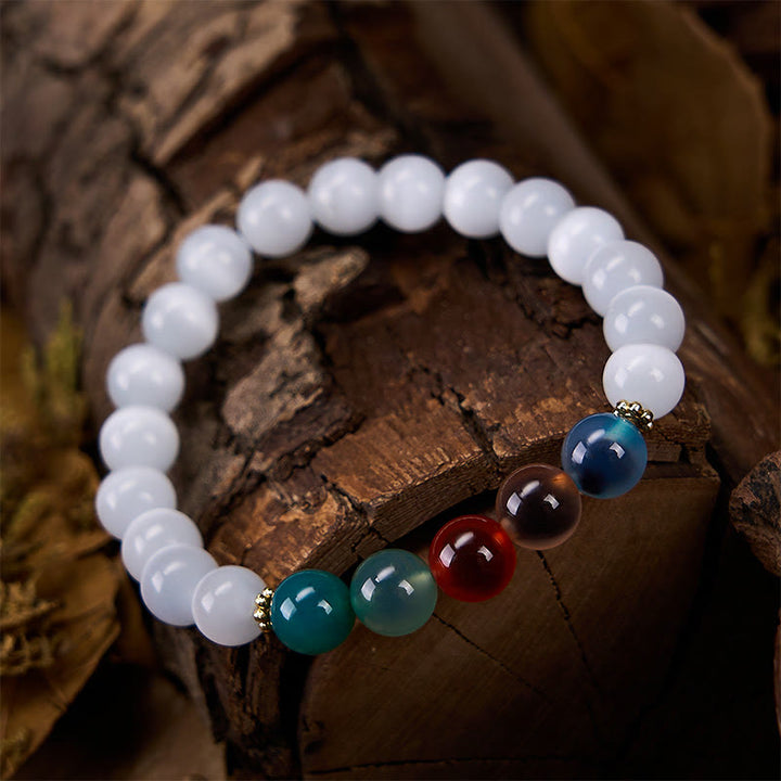 Buddha Stones Witte kattenoog kleurrijke snoepagaat Armband voor overvloed - image 3