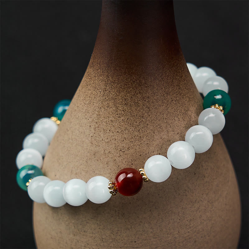 Buddha Stones Witte kattenoog kleurrijke snoepagaat Armband voor overvloed - image 12