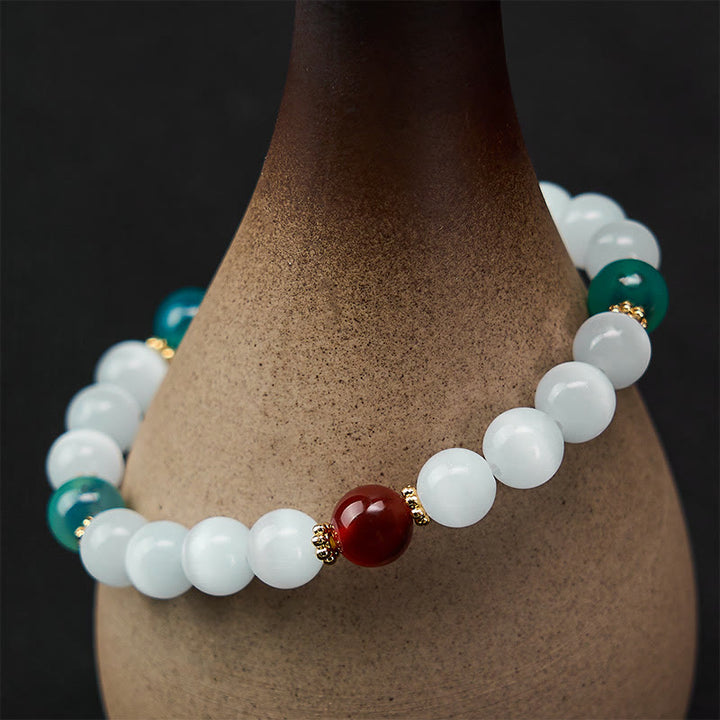 Buddha Stones Witte kattenoog kleurrijke snoepagaat Armband voor overvloed - image 12