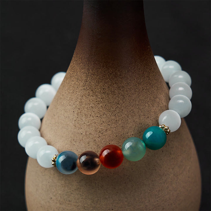 Buddha Stones Witte kattenoog kleurrijke snoepagaat Armband voor overvloed - image 4