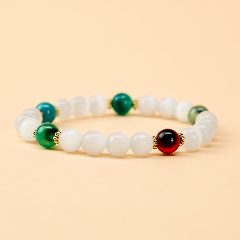 Buddha Stones Witte kattenoog kleurrijke snoepagaat Armband voor overvloed - image 9