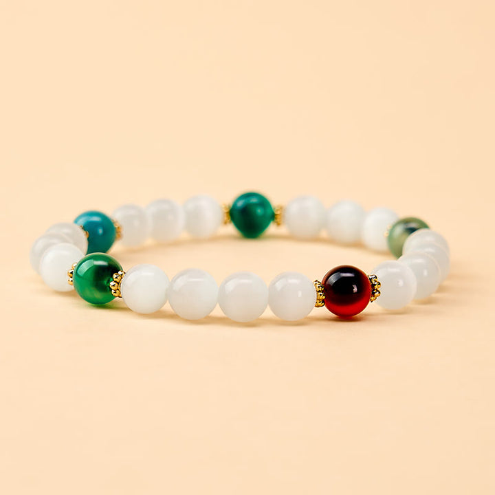 Buddha Stones Witte kattenoog kleurrijke snoepagaat Armband voor overvloed - image 9