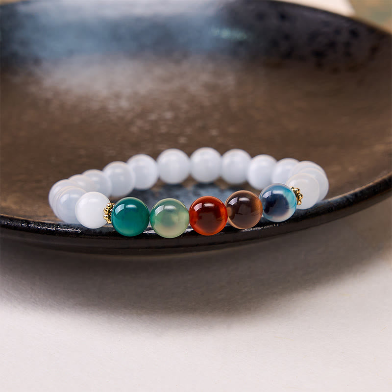 Buddha Stones Witte kattenoog kleurrijke snoepagaat Armband voor overvloed - image 2