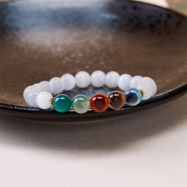 Buddha Stones Witte kattenoog kleurrijke snoepagaat Armband voor overvloed - image 2