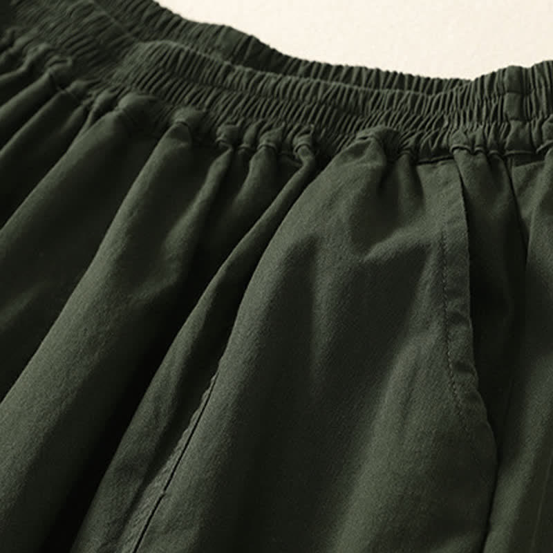 Buddha Stones Zomerse casual damesbroek met elastische Taille , taps toelopende pijpen en Zakken , effen kleur. - image 1