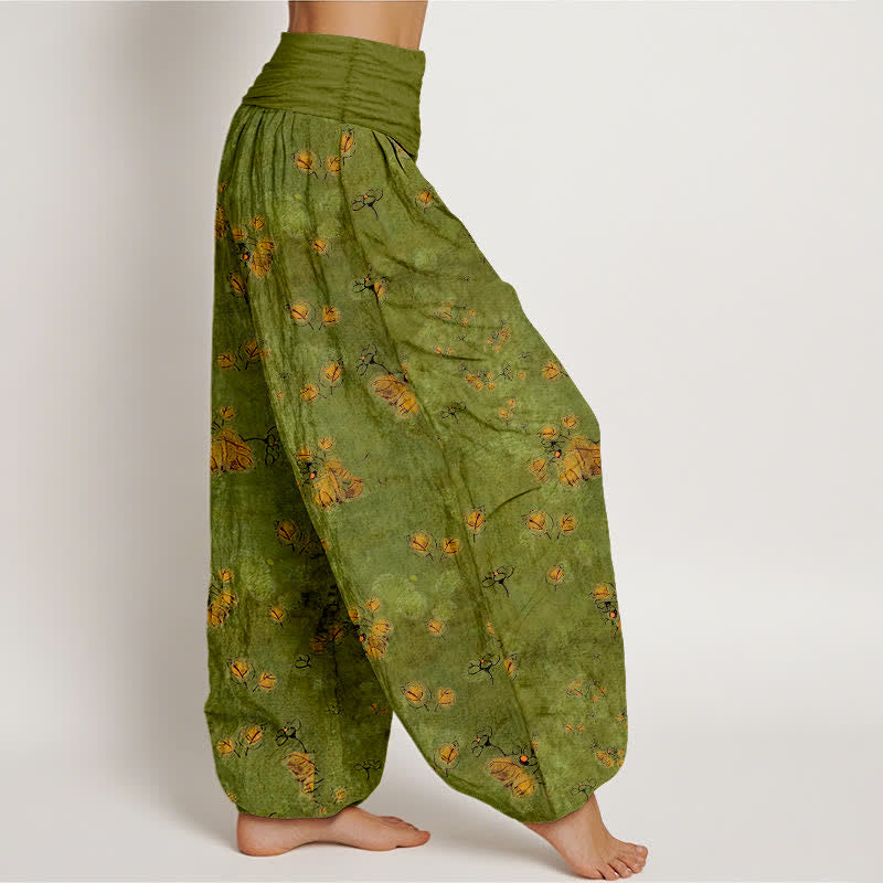 Buddha Stones 100% Cotton voor dames met elastische Taille en verspreid patroon van goudsbloemen. - image 2