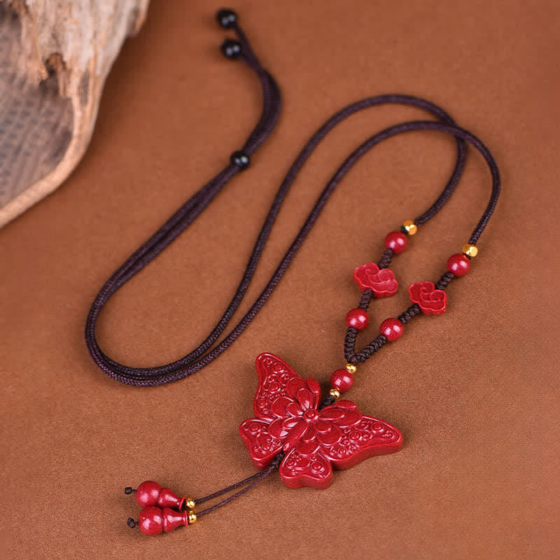 Buddha Stones Cinnabar Butterfly Freedom Rope- Ketting - Cinnabar - image 0