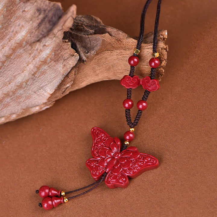 Buddha Stones Cinnabar Butterfly Freedom Rope- Ketting - image 2