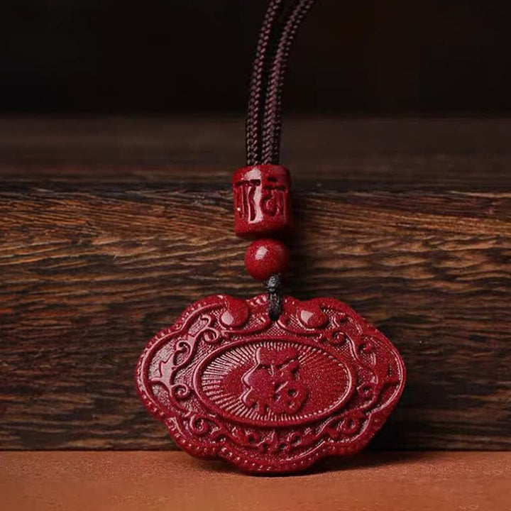 Buddha Stones Cinnabar Fu Karakter Ruyi Slot Touw Ketting - image 7