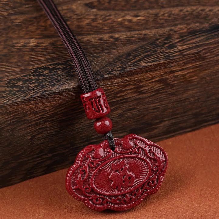 Buddha Stones Cinnabar Fu Karakter Ruyi Slot Touw Ketting - image 3