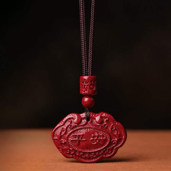 Buddha Stones Cinnabar Fu Karakter Ruyi Slot Touw Ketting - Cinnabar - image 0
