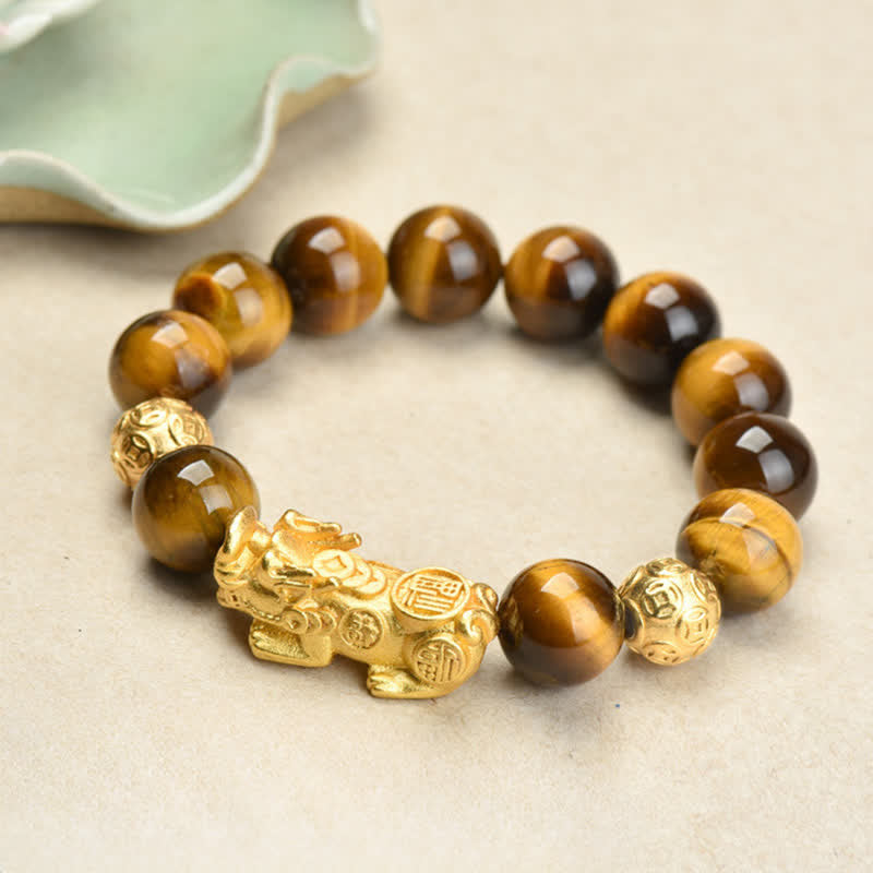 Buddha Stones Armband met natuurlijke tijgeroogkralen , PiXiu Fu-figuur, Om Mani Padme Hum en andere Armband. - image 1