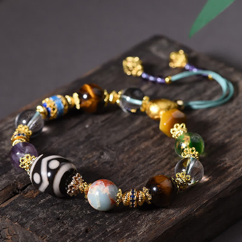 Buddha Stones Natuurlijke Dzi-kralen, amethist en tijgeroog kralen, Armband - image 1