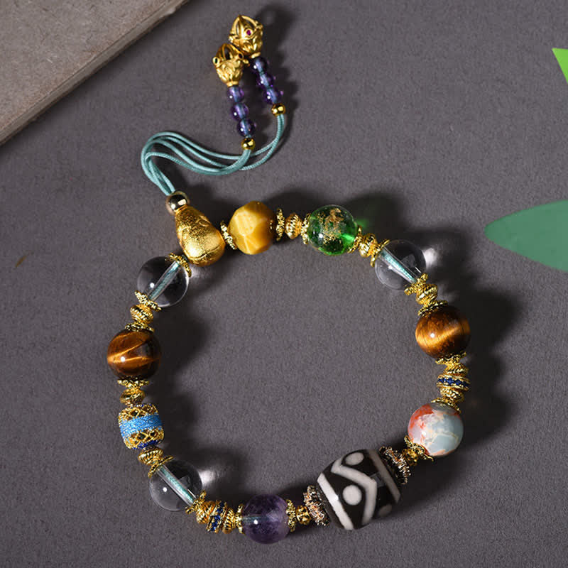 Buddha Stones Natuurlijke Dzi-kralen, amethist en tijgeroog kralen, Armband - Dzi-kralen (Polsomtrek: 16-17 cm) - image 0