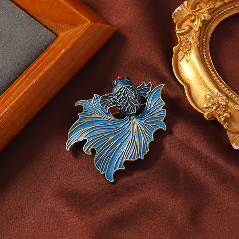Buddha Stones Cloisonné emaille elegante blauwe koi vis Broche - image 1